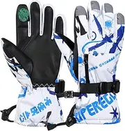 [Rhino Valley] Ski Gloves for Kids, Windproof Warm Ski Snow Gloves for Kids 6-8Y, Waterproof &Breathable Snow Gloves with Adjustable Cuffs & Zipper Pocket for Snowboarding, Sledding, Skiing