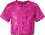[Riismen] Kids Girls Boys Shiny Sequins Crop Tops Jazz Dance Shirts Hop Hop Street Dance Performance Costume