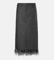 [Brunello Cucinelli] Brunello Cucinelli Feather-trimmed virgin wool midi skirt AU 16 grey