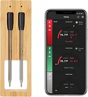 Wireless Meat Thermometer, Bluetooth BBQ Thermometer, 80m App Control with Smart Temperature Alarms, Digital Meat Thermometer Probe for Air Fryer, Deep Frying, Oven, Sous Vide, Grill (2 Pack)