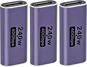 QCCAN 3PCS USB C Extender Adapter, 40Gbps USB C Female to Female Adapter, Fast Charging, USB C Coupler 240W Power Delivery with 8K@60Hz Video Display Compatible for iPad, MacBook,Thunderbolt 4/3