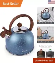 Stainless Steel Tea Kettle with Loud Whistling - 2.3 Quart Capacity - Blue