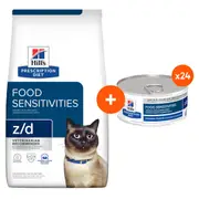 Hill's Prescription Diet Z/D Skin/Food Sensitivities Dry & Wet Cat Food Bundle Dry + 24pk