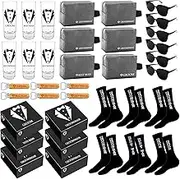 Mhoel 36Pcs Groomsmens Gifts Set of 6,Groom Best Man Groomsmen Proposal Box Gifts,2oz Shot Glasses,Oxford Bags,Black Sunglasses,Bottle Openers,Socks,Wedding Bachelor Party for Groomsmen