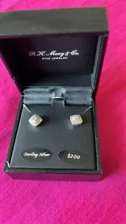 Macy's Diamond Halo Cluster Stud Earrings in Sterling Silver