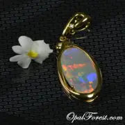 Rainbow Color Red Australian LR Solid Opal 18K Gold Pendant Necklace Diamond