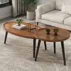 Smooth Glossy Wood Coffee Table 2 Nesting Tables Set Side End Table Metal Legs