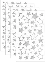 ZEYIYER 4 Sheets Silver Star Stickers, Glitter Stars Stickers Self-Adhesive Star Assorted Labels Shiny Reward Star Sticker, Star Decals for Crafts Christmas Scrapbook Gifts Classroom Decoration