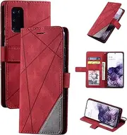 Design Piece of Leather-Like Wallet Phone Case for Samsung Galaxy S20 FE with Card Slots, Cash Pocket, Kickstand and Magnetic Lock (Red)