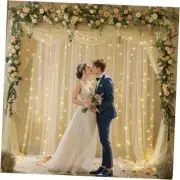 10×10ft Tulle Backdrop Curtain with Lights 5'(W) x 10'(H), 2 panels Champagne