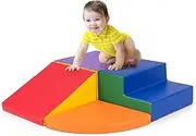 Costway 4-Pieces Climbing Toys for Toddlers, Climb & Crawl Soft Foam Block with High-Density EPE Foam, PU Leather Cover, Kids Soft Play Climbing for Toddlers, Baby and Kids Over 3 Years Old (Orange)