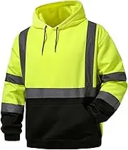 SKSAFETY High Visibility Reflective Hoodies for Men, Class 3 Safety Sweatshirts with Pockets, Hi Vis Zipper Black Sweatshirt