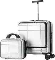 [KYUSAR] Carry On Luggages Suitcase 2 Piece Sets Spinner 18inch Suitcase,with Telescopic Handle, 14-inch Cosmetic Case Luggage Suitcases (Color : Silver, Size : 14+18in)