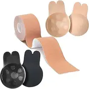 [DGMI] Adhesive Bra Push Up Reusable Sticky Bra Push Up Invisible Strapless Bra with Boob Tape for Evening Dress Wedding Dress and Backless, Skin-Coloured, B/M