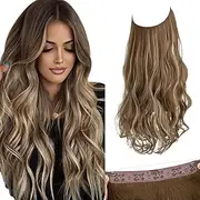 SARLA 18" 4.3oz Synthetic Wavy Halo Hair Extension Natural Hairpieces No Clip No Glue No Tape（M01#10H24B）