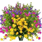 6 Bundles Artificial Flowers for Outdoors, Faux Calla Lily and Spring Grass Bouquets, UV Resistant Plastic Fake Plants for Garden, Wedding, Home, Hotel Decorat