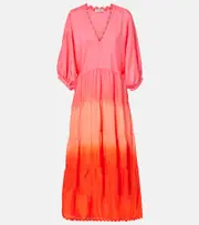 [Juliet Dunn] Juliet Dunn Scalloped tiered silk maxi dress UK 14 red