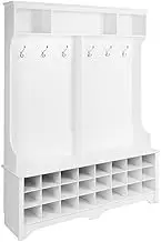 White Hall Tree, Shoe Cabinet, Storage Cabinet with 24 Shoe Cubbies and 6 Double Coat Hooks 15.5" D x 60" W x 77" H