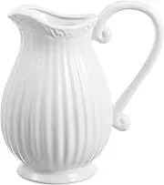 White Decorative Pitcher Vase Rustic Ceramic Vase Farmhouse Flower Container Jugs Vase with Handle for Flowers Bouquets Dried Floral Arrangement