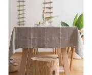 Cotton Linen Tablecloth for Rectangular Tables Solid Grid Embroidery Table Cover for Kitchen Dining Table Decoration (135x180 cm, Grey)