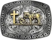 [LYTOPTOP] Religious Cross Horse Men Belt Buckle│Western Texas Cowboy Running Horse Belt Buckles Gifts