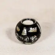 Shell Chips in black resin tealight holder- Set of 2
