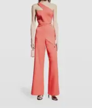 $195 Aidan by Aidan Mattox Women Pink Asymmetric One-Shoulder Jumpsuit Size US 2