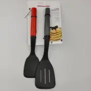 2 Set KitchenAid Red Gray Solid & Slotted Turner Flipper Spatula KQ359OHA1A