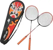 2 Player Badminton Racket Set Professional Grade Lightweight Ferroalloy Construction Enhanced Power Control for Beginners Training Adults Kids Red Color with Storage Bag