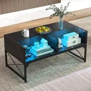 CostwayLED Coffee Table Center Table with Faux Marble and 4 Storage Cubes-Black
