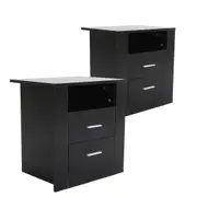 2X Bedside Tables Storage Cabinet Nightstand 2 Drawer 1 Shelf ZURI BLACK
