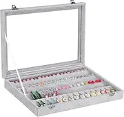 Autoark Ice Velvet Clear Lid 55 Pairs Earring Tray Showcase Display Organizer,AJ-024