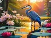 Tile Mural Blue Heron Sun Flowers Lily Pond Kitchen Bathroom Wall Art Backsplash