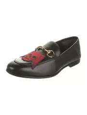 Authentic Men's Gucci Black Leather Skull Brixton Horsebit Loafers New $1170