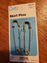 Vintage Dritz Skirt Pins 3" Gilt 2/Pkg, Laundryproof, Super Size, No. 62