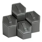 4 Ring Display Set Risers Gray Faux Leather Display Showcase Ring Holder Stand