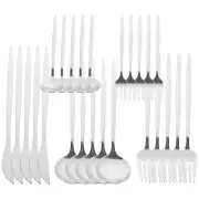30 Pcs Stainless Steel Cutlery and Spoon Set Silverware Forks Black