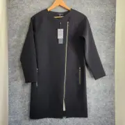Saba Jacket Womens Size 6 Black Adriana Coat Full Zip Asymmetrical Straight NEW