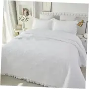 White Quilt Set Queen Size Cotton Bedspreads Paisley Matelasse Coverlet Set
