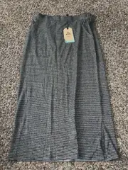 Prana Tulum Skirt Aloe Gray Striped NWT Womems Medium Ankle Skirt Organic Hemp