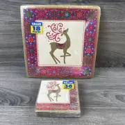 Winter Whimsy Reindeer Elegant Christmas Holiday Party Plates 18ct Napkins 36ct