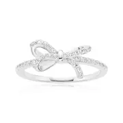 Sterling Silver Round Cut White Cubic Zirconia Bow Ring