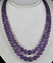 Natural Amethyst Engraved Round Beads 2L 459 Ct Purple Gemstone Antique Necklace