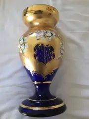 Bohemia Crystal Art Czech Painted Glass Vase NEW Cobalt Blue ~ 12” Tall, 6” Wide