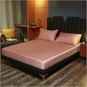 Queen Sheets Natural Silk Bed Fitted Sheet 100% Silk Deep 25CM Mattress Cover Customized Luxury High-End Bedding Sheets Queen Sheet Set (Color : Pink, Size : Pillowcase48x74cmx2)