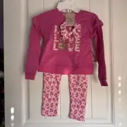 NEW NWT BTween Girls Size 4 Stay Pink Sequin Love Pant Set With Scrunchy