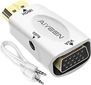 HDMI to VGA Adapter, 1080p HDMI Male to VGA Female Adapter with 3.5mm Audio Jack Cable Compatible with Monitor, Laptop ,Computer, Projector, HDTV, Chromebook and More (White)