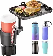 Car Cup Holder Tray, Foldable Car Cup Holder Expander, 3 in 1 Detachable Car Food Table Tray, with 360°Foldable Rotation Tray for Travel Road Essentials Accessories