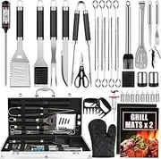 BBQ Grill Accessories Set, 38Pcs Stainless Steel Grill Tools Grilling Accessories with Aluminum Case, Grill Mats for Camping/Backyard Barbecue, Grill Utensils Set for Men Women
