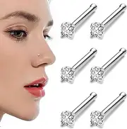 [Generic] 6PCS 20g Stainless Steel Nose Stud clear jewel cubic zirconia nose studs Tragus Earring Bars Set Unisex Women Men 1.8mm Clear Diamond, one size, View product description, No Gemstone